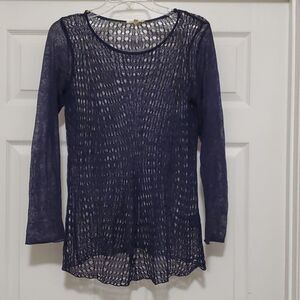 Eileen Fisher womens S Blue 100% organic cotton crotchet top